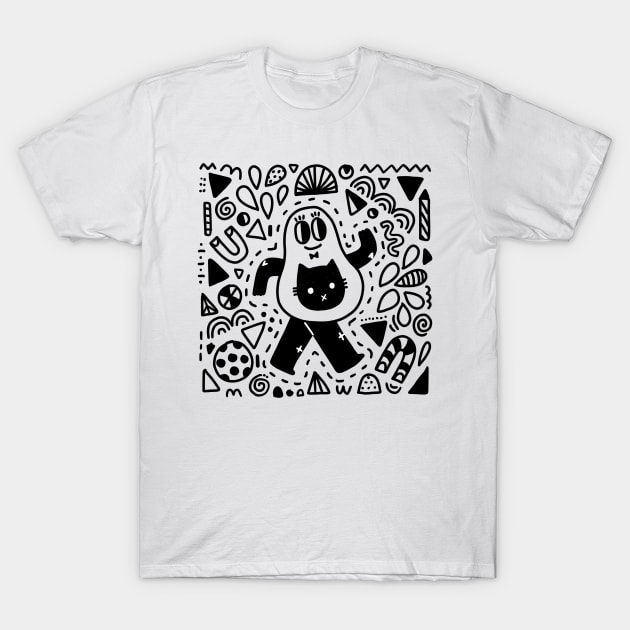 Funny adorable avocado and cat doodles T-Shirt by kostolom3000